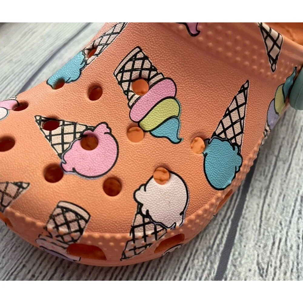 Peach Ice Cream Croc Crocs Little Girl Toddler Sandals Shoes, Size 7